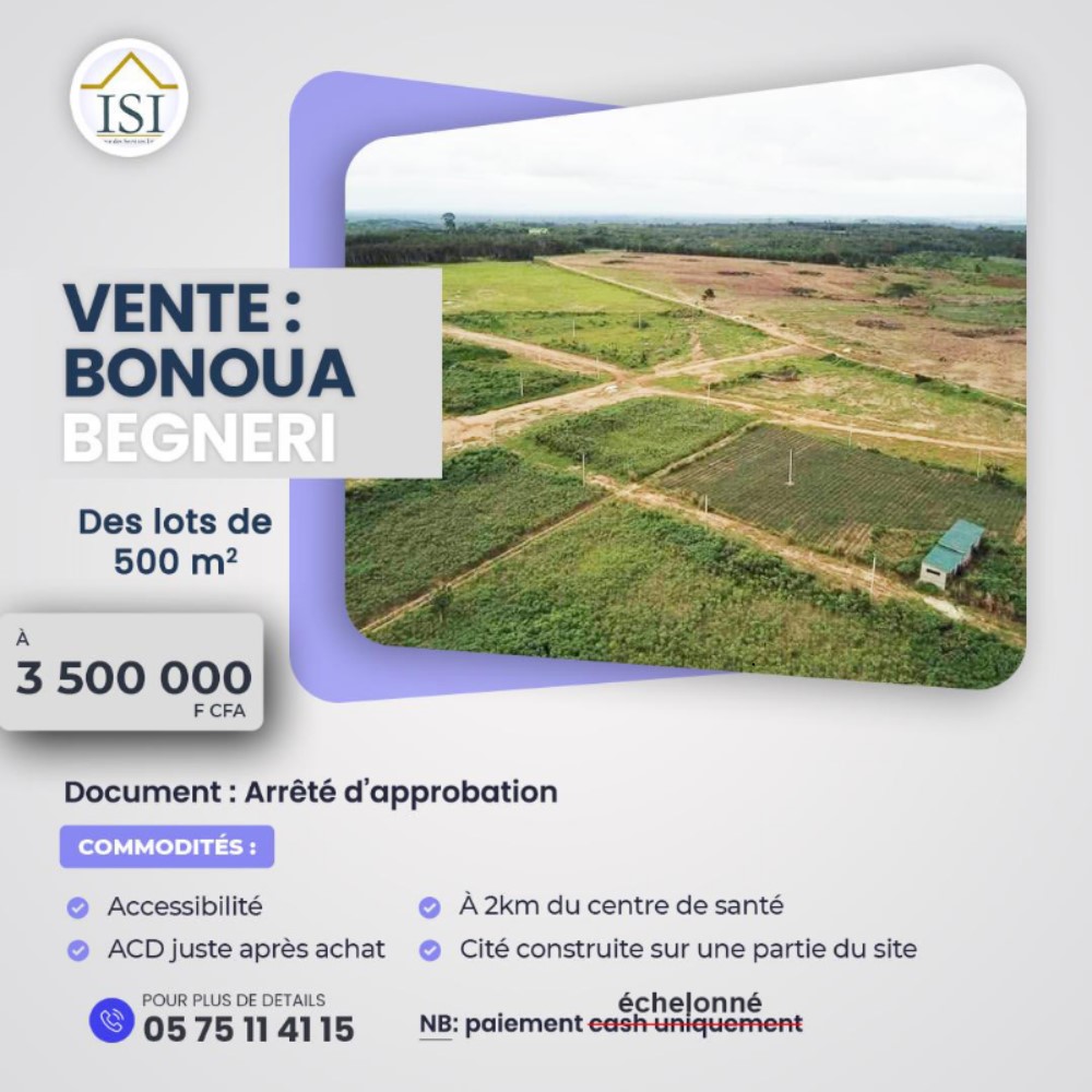 Lots de 500 M2 à Bonoua Begneri