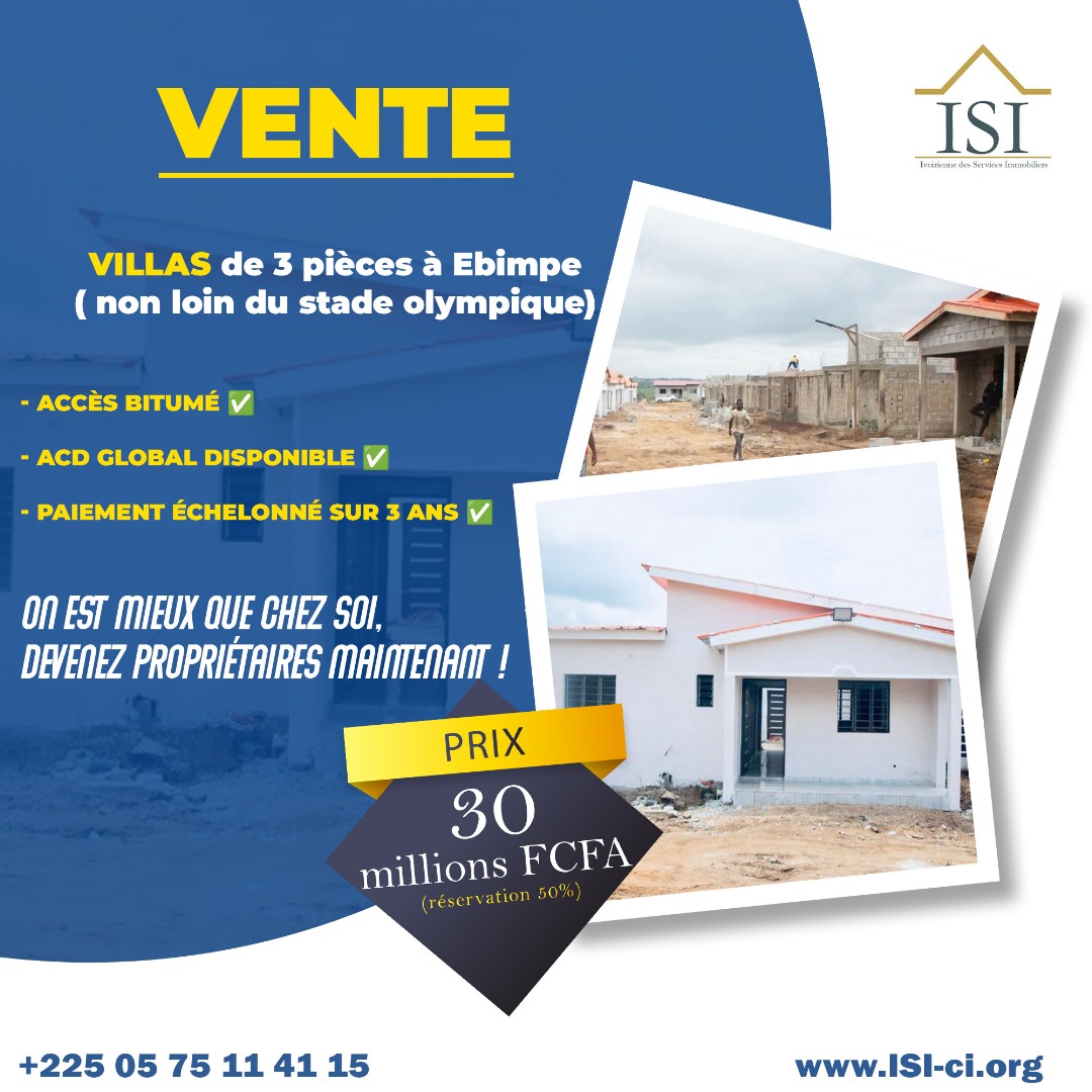 VILLAS de 3 pièces à Ebimpe (non loin du Stade Olympique)